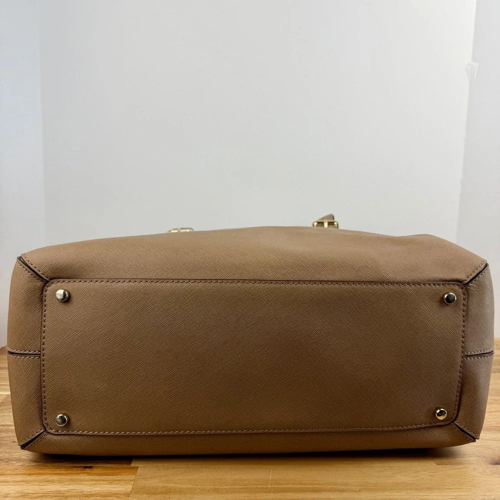 Kate Spade New York Saffiano Leather Tote Bag Taupe Tan Gold Hardware